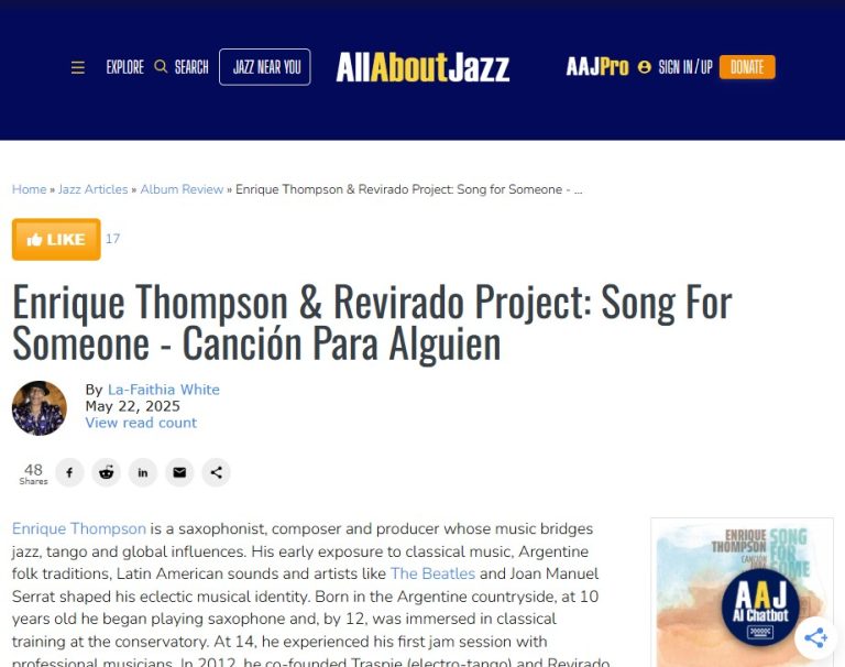 screenshot article on web All About Jazz!
