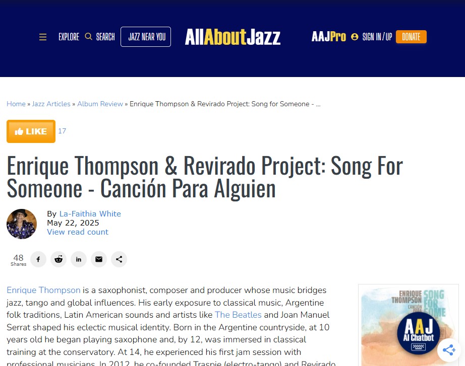 screenshot article on web All About Jazz!