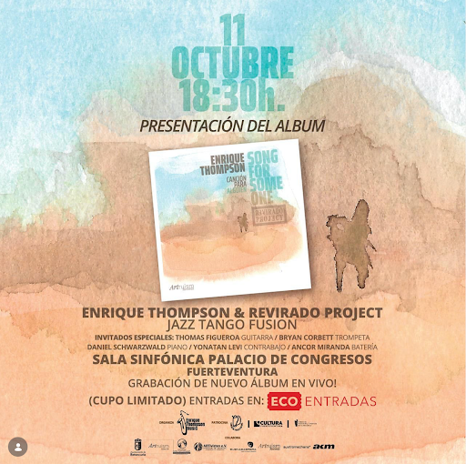 Enrique Thompson & Revirado Project performing the Song for Someone album release concert at the Palacio de Congresos de Fuerteventura.